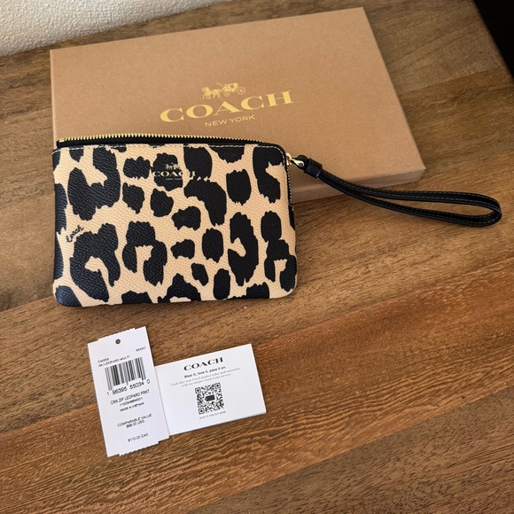 Coach Black and Tan Leopard Print Wristlet - Picture 5 of 7